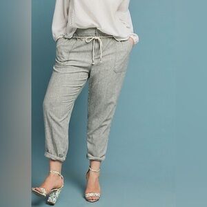 Anthropologie Seashore Green Striped Linen Pants